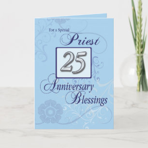 25th Anniversary Priest Blue Swirl Congratulations Card
