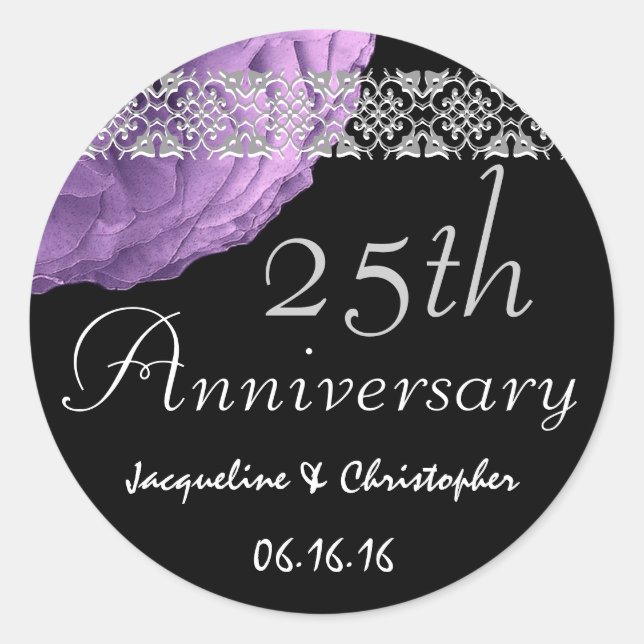 25th Anniversary PURPLE SILVER BLACK Rose Sticker (Front)
