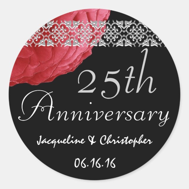 25th Anniversary RED SILVER BLACK Rose Sticker (Front)