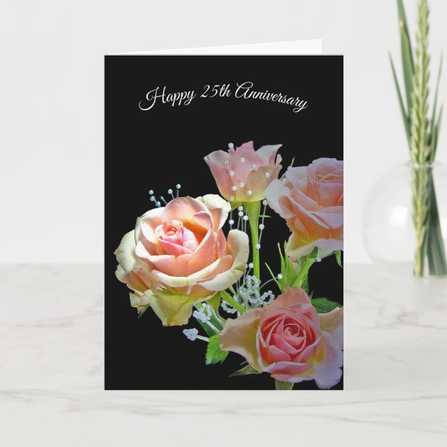 25th Anniversary Rose Bouquet On Black Card (Front)