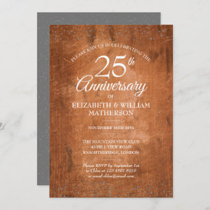 25th Anniversary Rustic Wood Boho Silver Stardust Invitation