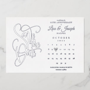25th Anniversary Save the Date Calendar Silver