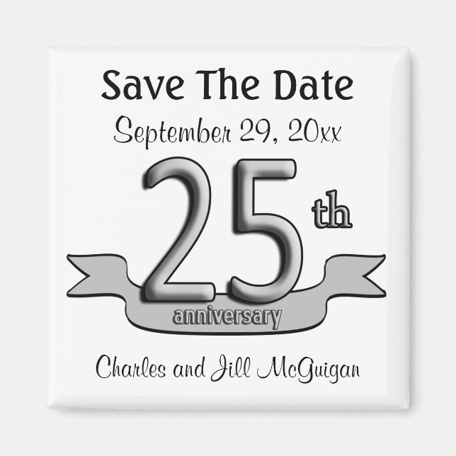 25th Anniversary Save The Date Party Favours Magnet (Front)
