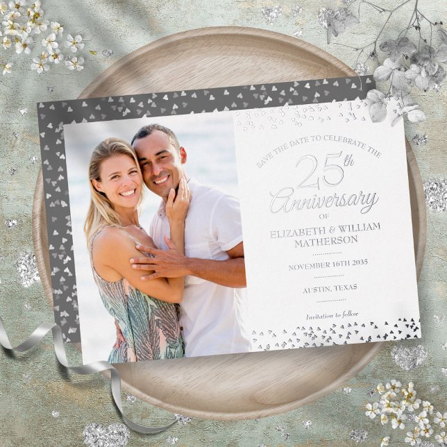 25th Anniversary Save the Date Photo Silver (25th Anniversary Save the Date Photo Silver Foil Invitation)