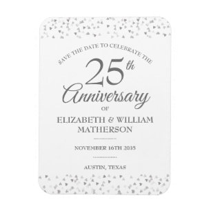 25th Anniversary Save the Date Silver Hearts  Magnet
