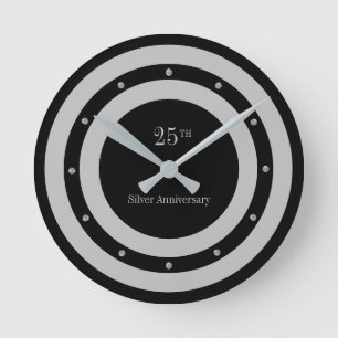 25th Anniversary Silver & Black Round Clock
