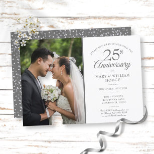 25th Anniversary Silver Confetti Wedding Photo Invitation