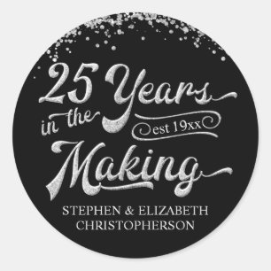 25th Anniversary Silver Glitter Confetti Classic Round Sticker