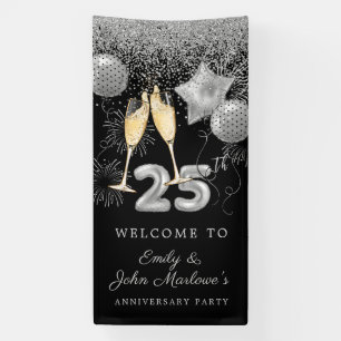 25th Anniversary Silver Glitter Confetti Welcome Banner