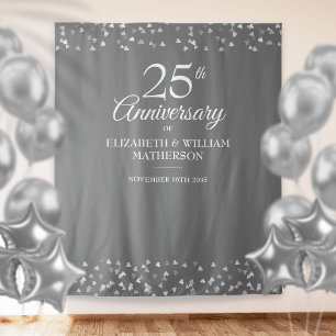 25th Anniversary Silver Heart Photo Booth Backdrop Tapestry