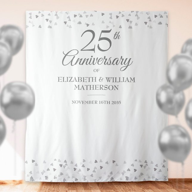 25th Anniversary Silver Heart Photo Booth Backdrop Tapestry (Creator Uploaded)