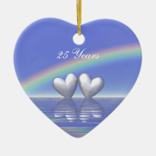 25th Anniversary Silver Hearts Ceramic Ornament