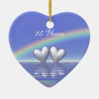 25th Anniversary Silver Hearts Ceramic Ornament