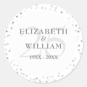 25th Anniversary Silver Hearts Classic Round Sticker