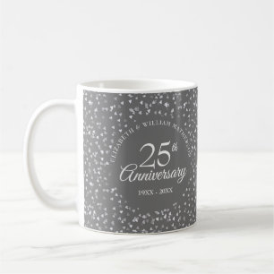 25th Anniversary Silver Hearts Coffee Mug