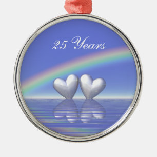 25th Anniversary Silver Hearts Metal Tree Decoration