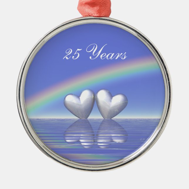 25th Anniversary Silver Hearts Metal Tree Decoration (Front)