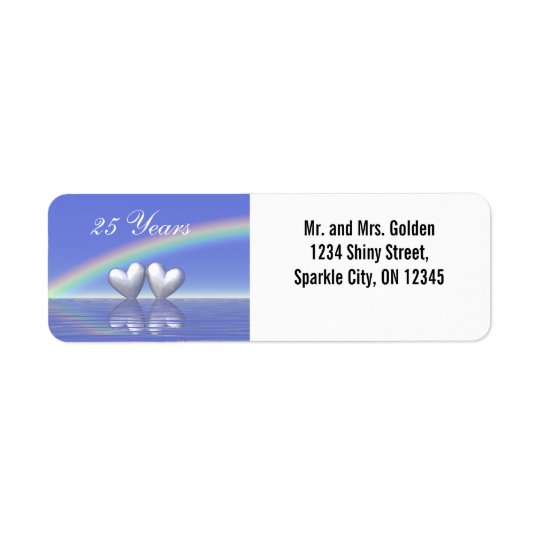 25th Anniversary Silver Hearts Return Address Label