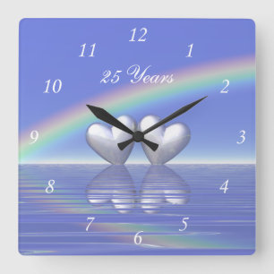 25th Anniversary Silver Hearts Square Wall Clock