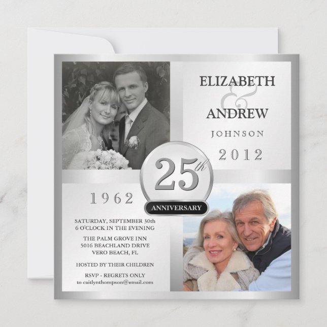 25th Anniversary Silver Invitations with 2 Photos (Front)