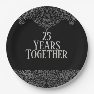 25th Anniversary Silver Lace On Black  Paper Plate
