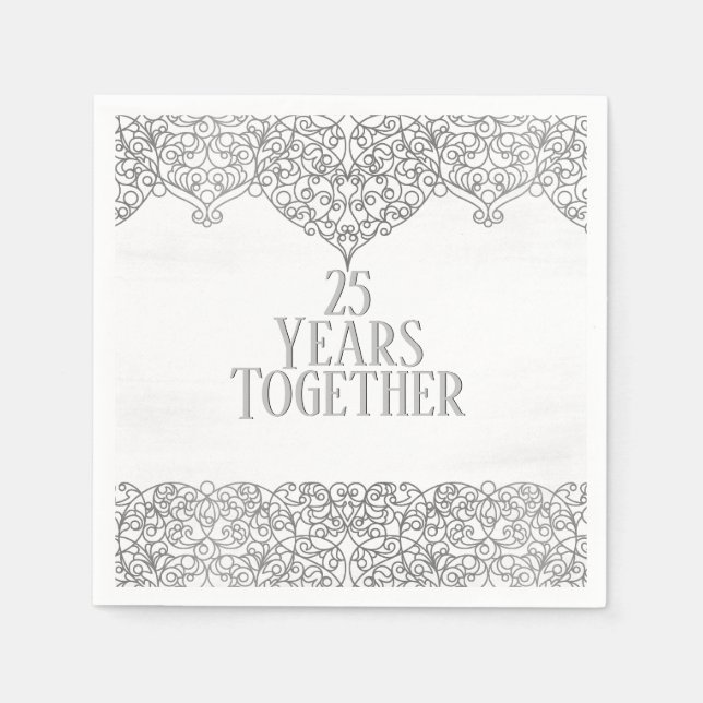 25th Anniversary Silver Lace On White  Napkin (Front)