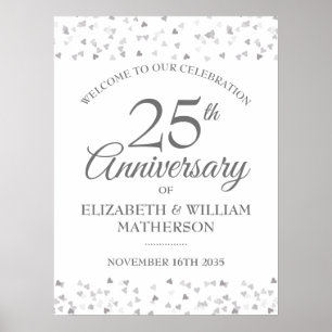 25th Anniversary Silver Love Hearts Welcome Sign