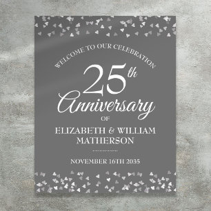25th Anniversary Silver Love Hearts Welcome Sign