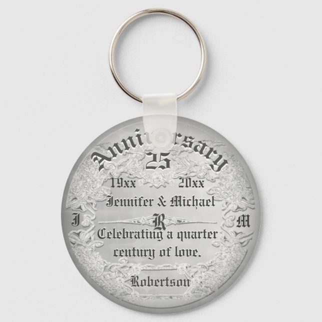 25th Anniversary Silver Monogram Key Ring (Front)