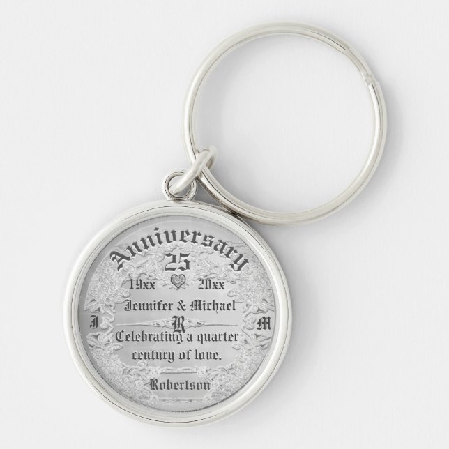 25th Anniversary Silver Monogram Key Ring (Front)