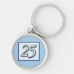 25th Anniversary Silver Number on Blue Key Ring
