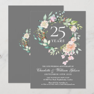 25th Anniversary Silver Roses Garland Floral Invitation