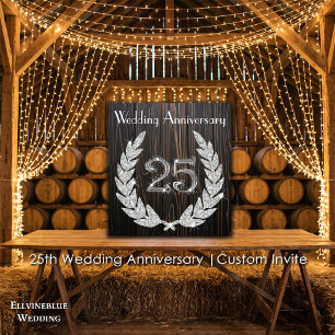 25th Anniversary Silver & Rustic Dark Wood Invitation