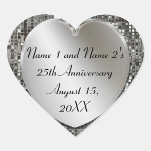 25th Anniversary Silver Sequins Heart Stickers