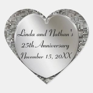 25th Anniversary Silver Sequins Heart Stickers