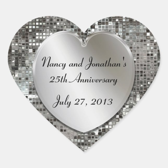 25th Anniversary Silver Sequins Hearts Stickers (Front)