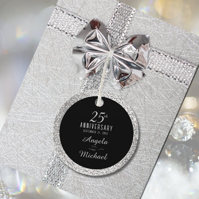 25th Anniversary Silver Sparkle Black Elegant Favour Tags (Creator Uploaded)