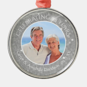 25th Anniversary   Silver Sparkle Photo Metal Ornament