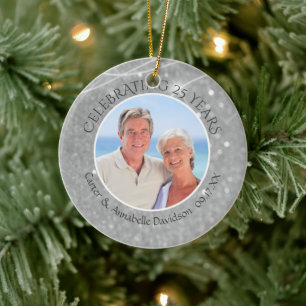 25th Anniversary   Silver Sparkle Two Photo Ceramic Ornament