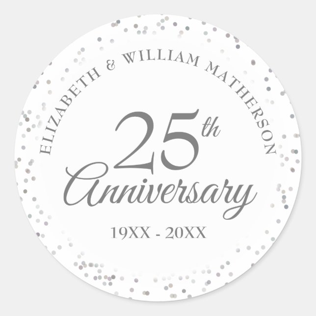 25th Anniversary Silver Stardust Classic Round Sticker (Front)