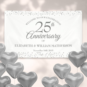 25th Anniversary Silver Stardust Confetti Welcome Banner