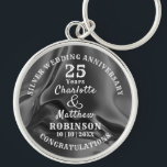 25th Anniversary Silver Wedding Gift Personalised Key Ring<br><div class="desc">Typography editable script text  with personal names wedding anniversary date,  in silver grey and white tones; an elegant and stylish keepsake gift in celebration of a twenty-fifth wedding anniversary.</div>