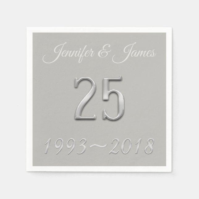 25th Anniversary Silver Wedding Typography 2018 Napkin (Front)