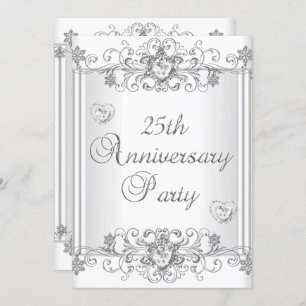 25th Anniversary Silver White Diamond Hearts 2 Invitation