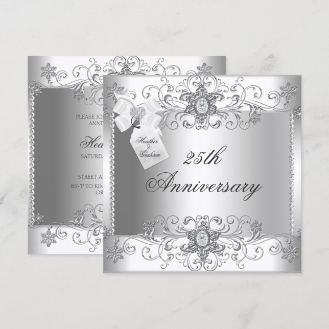 25th Anniversary Silver White Diamond Invitation (Front/Back)