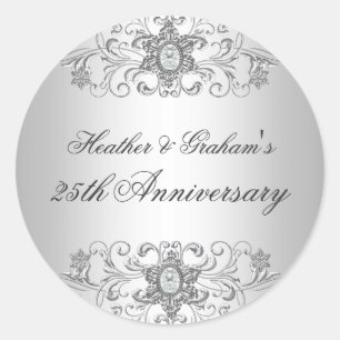 25th Anniversary Silver White Diamond Sticker