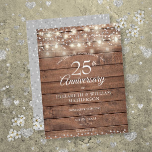 25th Anniversary String Lights Wood Save the Date Announcement Postcard