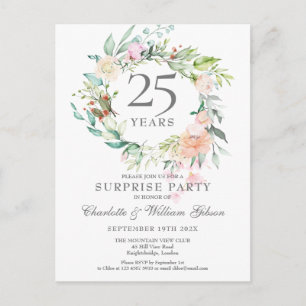 25th Anniversary Surprise Party Roses Garland Announcement Postcard