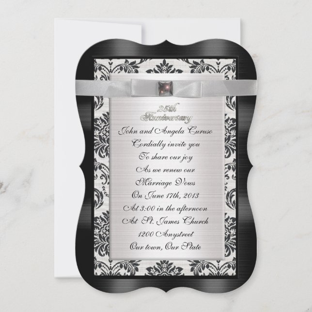 25th Anniversary vow renewal damask invitation (Front)