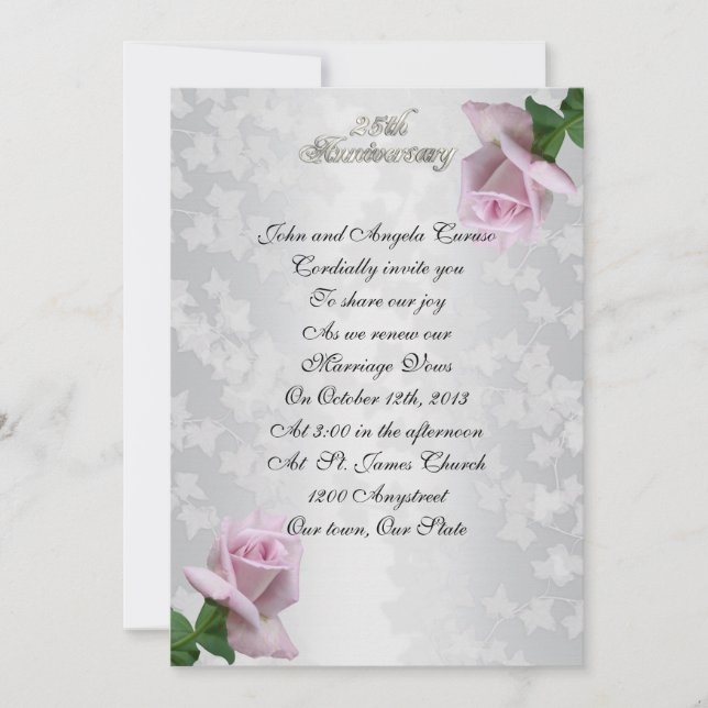 25th Anniversary vow renewal lavender roses Invitation (Front)